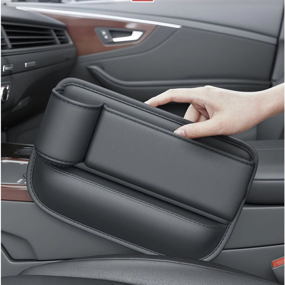 Leather Car Seat Organizer with Cup Holder