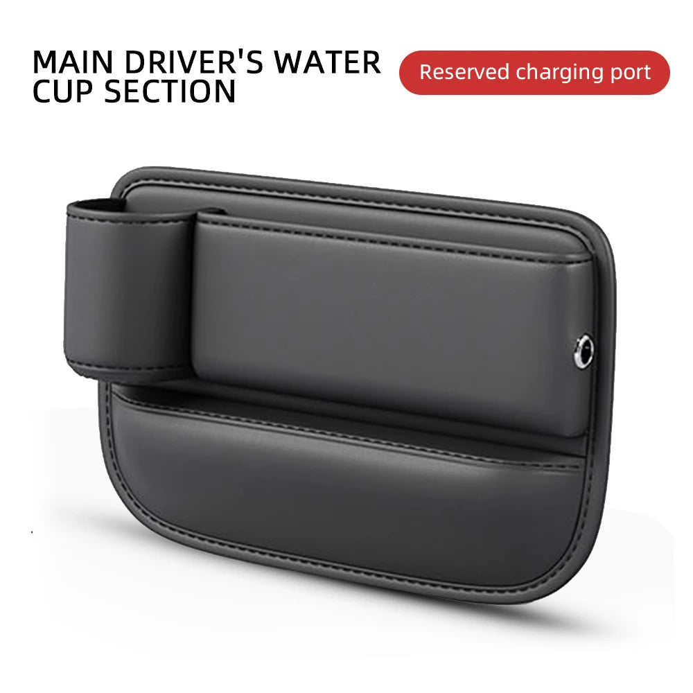 Leather Car Seat Organizer with Cup Holder